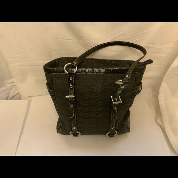 Coach Gallery Tote Signature Black Jacquard Patent Leather F0849-F12344 - Picture 1 of 12